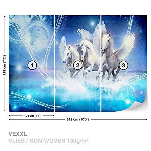 Geflügelte Pferde Pegasus Blau- Forwall – Fototapete – Tapete – Fotomural – Mural Wandbild – (588WM) – XXL – 312cm x 219cm – VLIES (EasyInstall) – 3 Pieces - 2