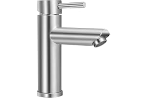 FUNYKICH Grifo de Lavabo, de Acero Inoxidable 304, Grifo baño con Agua Fría y Caliente, Mezclador Monomando para Lavabo