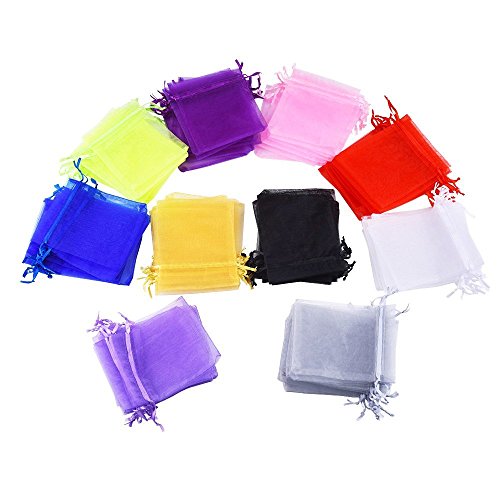 Mudder 100 Stück bunte Organzasäckchen Organzabeutel Geschenkbeutel Schuckbeutel für Hochzeit, Mittelgroß - 7