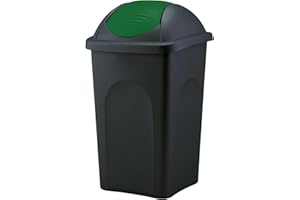 HOMECENTRE Home Centre Swing Lid Top Plastic Waste Bin 60 Litre Kitchen Green-Black Recycling General Trash Recycled Rubbish Colour Code Management Containers Premium Quality Made in Italy