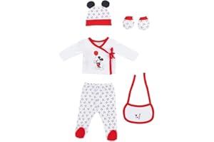Interbaby - Set Regalo 5 Piezas de Disney Mickey Rojo - Primera Puesta Bebé Recien Nacido - Algodón Orgánico e Hipoalergénico.