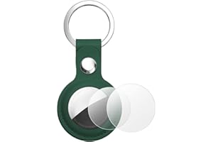 AXFEE Llavero para AirTag Cuero, Llaveros AirTag Funda Protectora con Película Protectora, Llavero Portátil Impermeable, Localizador para Llaves, Mascotas y Mochilas(Pasto Verde)