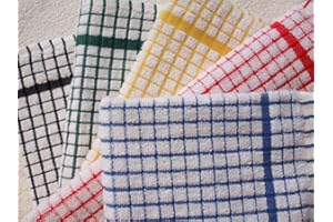 Vision Textiles Night Dreamz Terry Tea Towel Pack of 12- Soft, Super Absorbent and Lint Free Kitchen Towels- 100% Cotton Dish Cloth (Mono Check (40 x 60cm))