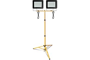 Eulenke Spot LED de chantier avec trépied 2 x 50 W blanc chaud IP66 étanche 3000 K 4250 lm lampe de construction intérieure et extérieure réglable en hauteur (avec câble de 1 m pas de connecteur)