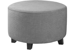 CLSSLVVBN Wide Application Round Footstool Cover Elastic And Stretchy Fabric Removable Slipcover Beautiful Decorations Polyester, Grey
