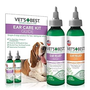 Vet’s Best Kit de Limpiador de oído de Perro, Lavado de Alivio de oído Multi-síntoma y Tratamiento seco, sin Alcohol 1 Unidad 236 ml