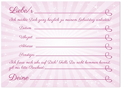 16 Einladungskarten zum Kindergeburtstag – Motiv Prinzessin Rosa – für Kinder,Mädchen,Feier Geburtstagseinladungen im Set - 2