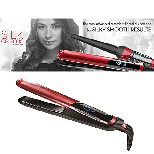 2 in 1 Ceramic Straightening Hair Brush Heat Resistant Hair Straightener and Ceramic Curler Lock Temp LED Display Dual Voltage Auto Shut Off