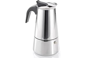 AURSTORE BASA BASA Cafetière italienne, Cafetière Expresso,en inox fondu de haute qualité,Convient pour cuisinières à gaz(Inox, 6tasse)
