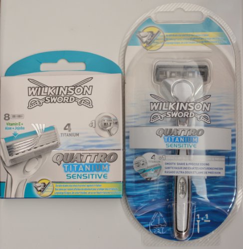 Wilkinson Sword Quattro Titanium Sensitive Razor and 8 Blade Set