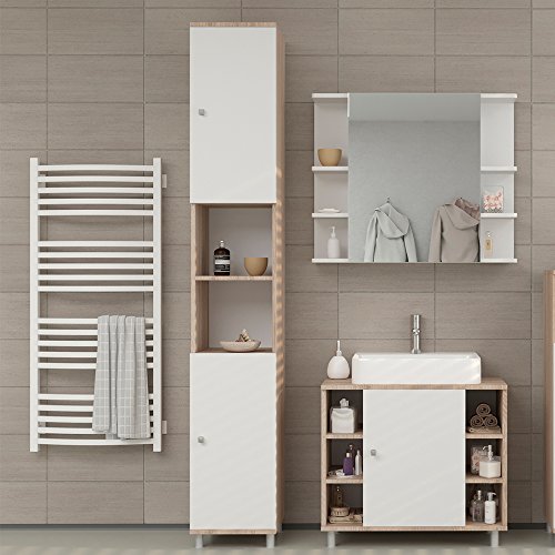 Badschrank FYNN 190 cm Eiche Sonoma – Badezimmerschrank Hochschrank Badmöbel Badregal - 5
