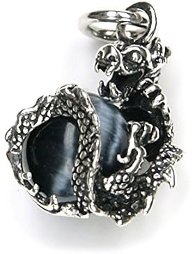Drache Schmuck Anhänger mit drehbarer Kugel (Glas Katzenaugenstein) Farbe: schwarz, Länge mit Aufhängung: 2,8cm...