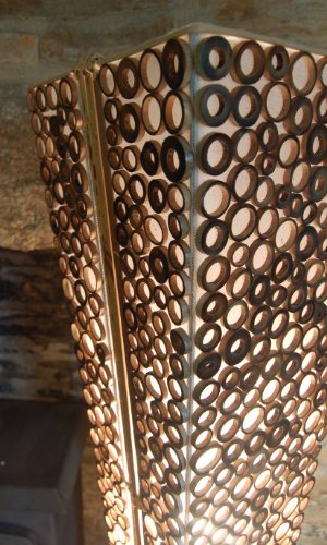 Unusual floor standing lamp from Bali - hand made from bamboo rings and fabric - 1.5 metres tall