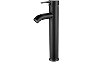 kisimixer Mitigeur Lavabo Noir, Robinet Salle Bain Haut, Monocommande Mitigeur Salle de Bain, Chaude et Froide Réglable de Robinet Lavabo, Laiton Massif