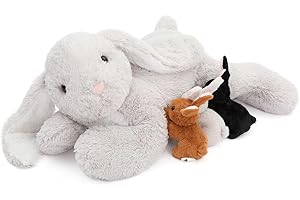 MorisMos Hase Kuscheltier XXL, 60cm Riesen Plüschtier Hase mit 3 Baby, Gross Plüschhase Stofftier Weich Spielzeug, Geburtstag Geschenk für Kinder Jungen Mädchen