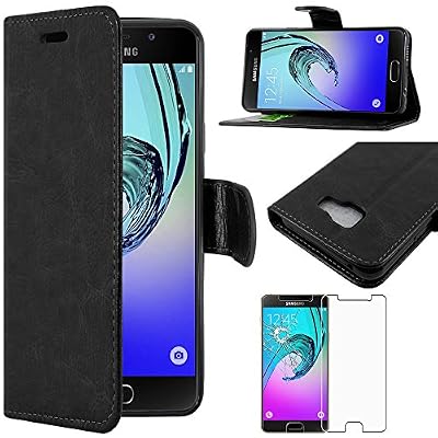 ebestStar - pour Samsung Galaxy A3 2016 A310F - Housse Coque Etui Portefeuille Support PU Cuir + Film protection écran en VERRE Trempé, Couleur Noir [Dimensions PRECISES de votre appareil : 134.5 x 65.2 x 7.3 mm, écran 4.7''] [Note Importante Lire Desc…