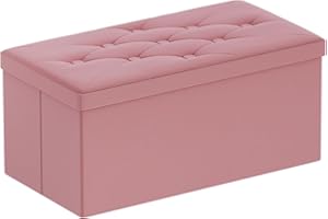 BRIAN & DANY Pouf Contenitore Pieghevole, Cassapanca Contenitore da Interno in Velluto, Puff Poggiapiedi Rettangolare Panca per Camera da Letto, 80x 40x 40 cm, Rosso Pesca