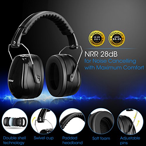 Mpow Schießsport Ohrenschützer, Sicherheit Ohrenschützer SNR 34 dB Gehörschutz, Sicherheitsschutz Ohrenschützer mit 2 Stück kratzfesten Schutzbrillen für Feuerwaffen, Luftfahrt, Bau - 2