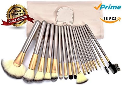 IWODE Makeup Brush Set | 18 Pcs |Cosmetic Make Up Brushes | Professional Wood Handle Premium Synthetic | Blush Concealer Eye Face Liquid Powder Cream |Best Gift for Girl ( White Case Bag)