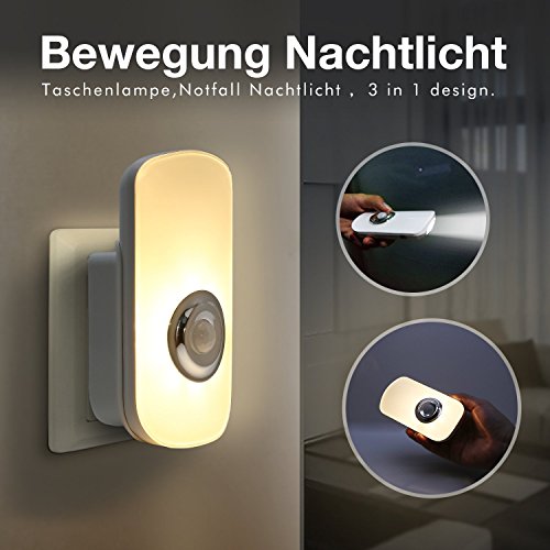 Preisvergleich Produktbild Sensky 3-in-1-Bewegungsmelder Nachtlicht 3000K Wiederaufladbare Taschenlampe Notfall Nachtlicht für Schlafzimmer, Badezimmer, Baby-Raum, Treppen, Flure