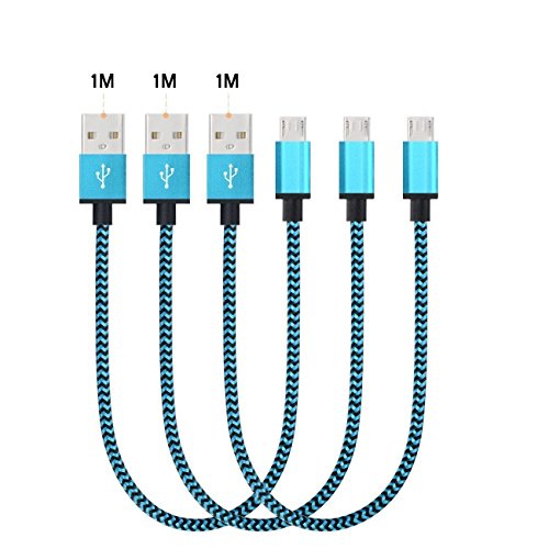 DaoRier Micro USB Kabel Datenkabel Android USB Cable 1m Handy Ladekabel USB A Stecker auf Micro USB Metallstecker Nylonmantel Nylon Geflochtenes für Samsung Galaxy S5 S6 S7 Huawei Blau 3 Stück - 6