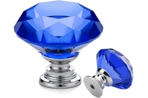 Ravinte 5 Stück Kristall Schublade knöpfe und griffe, Blau Diamant Form Knöpfe für Kommode Schubladen Küche Schrank Schublade zieht Griffe - 30mm Knöpfe mit Silber Basis