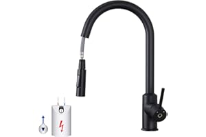 CECIPA Niederdruck Armatur Küche Schwarz, Wasserhahn Küche 3 Anschlüsse mit Hohem Bogen, 360°Schwenkbar küchenarmatur niederdruck ausziehbar,G3/8 Anschluss,niederdruckarmatur Schwarz