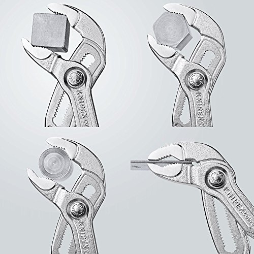 Knipex 87 05 250 Cobra, verchromte Hochleistungs-Wasserpumpenzange mit Schnelleinstellung und schlanken Mehrkomponenten-Griffhüllen, 250 mm - 6