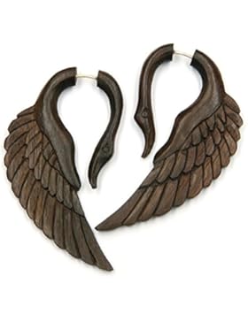 Fake Piercing Ohrschmuck Schwan Schmuck dunkles Holz Länge 6cm Verschluss aus Sterlingsilber, Paarpreis