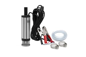 XINBAI Water Pump, Diesel Fuel Pump 12V 51MM Stainless Steel Submersible Pump with Clip (Prohibited Gasoline Flammable Liquids) Filter Removable | 4m Power Cord | Come with Fual Hose