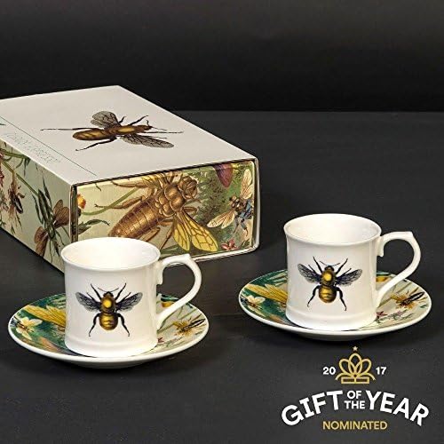 ESPRESSO SET OF 2 CUPS • VINTAGE BEE DESIGN • GIFT BOXED • VEGAN FRIENDLY CHINA