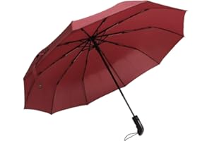 Tinyuet Paraguas plegable 41 Inch, 10 esqueletos de paraguas, Paraguas de plástico negro anti-UV UPF50 - Rojo