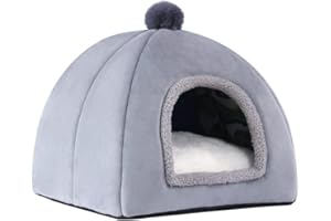 DUOJIN Składana jaskinia dla kota, legowisko dla kota Miękki i ciepły domek dla kota Namiot dla kota ze zdejmowaną, zmywalną poduszką dla kociąt, małych zwierząt 40 x 40 x 31 cm