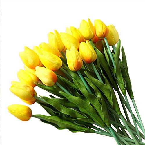 10 pcs MetroLager Artificial Tulips Silk Real Touch Flower Bouquet Home Room or Birthday Garden Decor Yellow