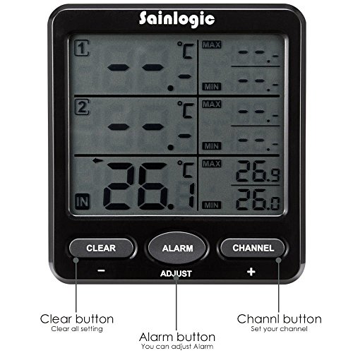 Sainlogic(R) Funk Wetterstation, Thermometer Hygrometer Digital Wetterstationen mit 3 Innen/Außen 8-Kanal Außensensor Luftfeuchte LCD Display Min/max - 2