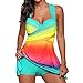 Produktbild MRULIC Badeanzug 2 Stück Damen Tankini Swim Kleid Beachwear Gefärbt Charmant Bademode Plus Size Bikisuit(Hellblau,EU-38/CN-M)