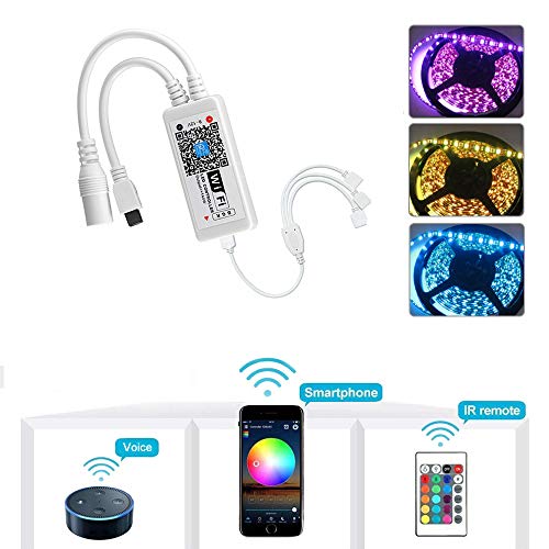 Kit de controlador LED WiFi inteligente inalámbrico - Incluye conector Y para 1-3 rollos de luz de tira LED RGB Trabajo con Alexa,Android,sistema IOS Control de la aplicación de teléfono móvil