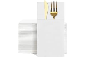 YIDUHAO Disposble Cloth Like Napkins Built-in Flatware Pocket,Linen Feel White Napkin,Folded Party Napkin,50 Pack