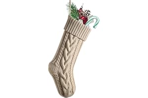 Nanou Medias de Navidad Grande, Calcetín de Navidad de Punto Personalizado, Decoración Árbol de Navidad Calcetines para Llenar y Colgar (Longitud 46 cm, 1 Pieza, Lino)