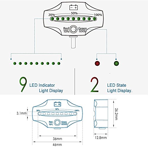 KKmoon 12V 24V LED Blei Säure Speicher Batterie Anzeige Lehre Batterie Niveau-Monitor für Golf Karren Marinemotorrad LKW Gabelstapler - 5