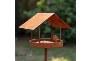 Maxito Vogelhaus mit Ständer wetterfest aus Metall und stabilem Stand 158 cm hoch als Gartendeko im Garten - Gartendeko für draußen wetterfest - Vogelfutterhaus - Vogelhäuschen