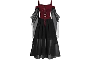LUSHAasd Renaissance Dresses Women Cold Shoulder Gothic Butterfly Sleeve Medieval Halloween Costume Bellatrix Victorian Dress
