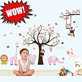 EMOTREE Kinderzimmer Wandtattoo Wandaufkleber Sticker Dekor Tiere Kinder Tierpark Baum Blume Wald XXL