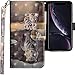 Produktbild CLM-Tech kompatibel mit iPhone XR Hülle, PU Leder-Tasche mit Stand, Kartenfächern, Lederhülle Kunstleder, Katze Tiger grau
