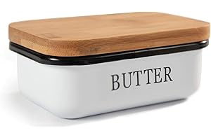 Madera Nieve Mantequillera con tapa de madera, campana para 250 g de mantequilla, mantequillera multiusos, con tapa de bambú elegante y sostenible. (Blanco, 250g)