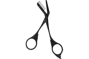 Fukaisu Professional Eyebrow Scissors, Stainless Steel Brow Shaper Grooming Scissors Precision Trimmer with Comb Black Non-Slip Trimming Sterile Scissor for Women Men