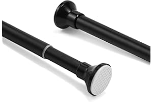FRENESSA Telescopic Spring Tension Rod 105-200cm, Metal Black Shower Curtain Pole Extendable Room Divider without Drilling, Adjustable Rail Hanging Bar for Bathtub Shower Stall Window Doorway Closet Wardrobe