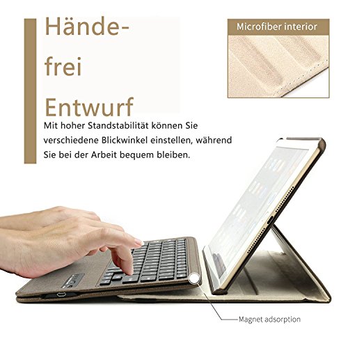 Ipad 9.7 Bluetooth Tastatur Hülle, Boriyuan 360 Grad drehbar Leder Case Schutz Tasche Cover mit Bluetooth Wireless Tastatur (Deutsche QWERTZ) keyboard case für Apple iPad 9,7 Zoll 2017 (Braun) - 5