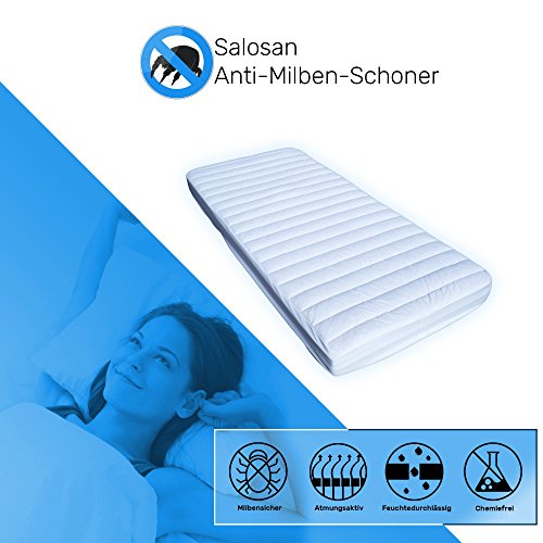 ★Salosan®★ Anti-Milben Matratzeneschoner, Matratzenschoner mit Spannbezug für Allergiker, Topper, Matratzenauflage (140 x 200 cm) - 5