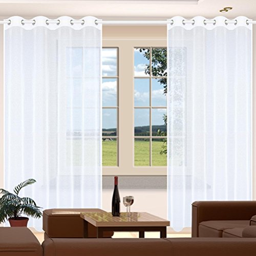 Langstore „Sophie“ mit Chrom-Ösen | Ösenschal als Fertigstore Gardine Vorhang komplett Sablé weiß - 2